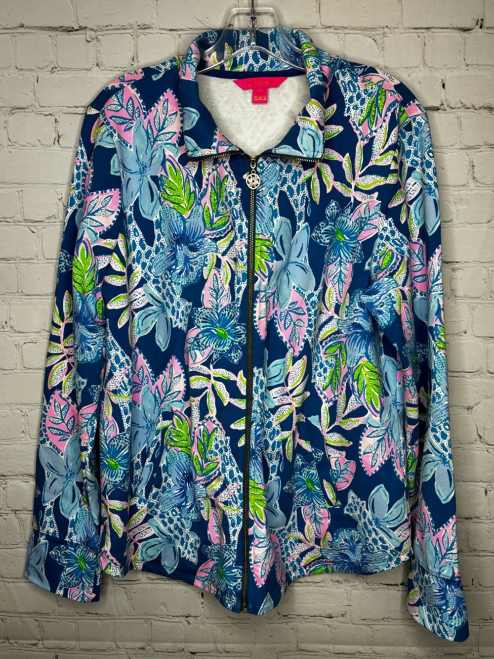 Lilly Pulitzer Leona Upf 50+ Zip-Up Macaw Blue Tall Me About It floral print